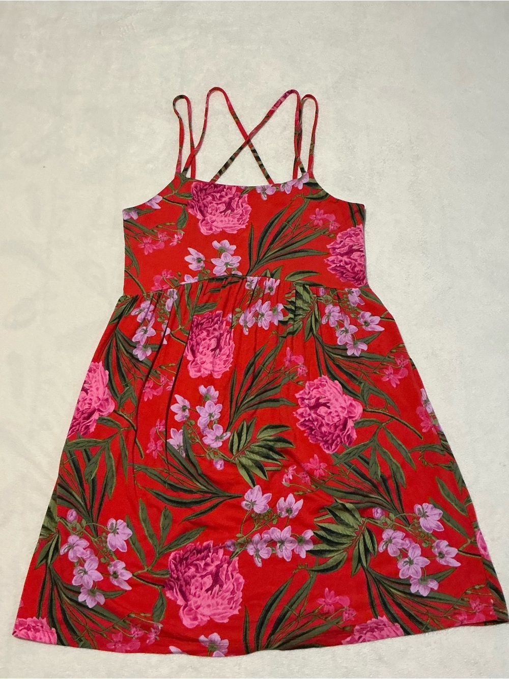 Old Navy Red Floral Criss-Cross Back Mini Dress - Size S